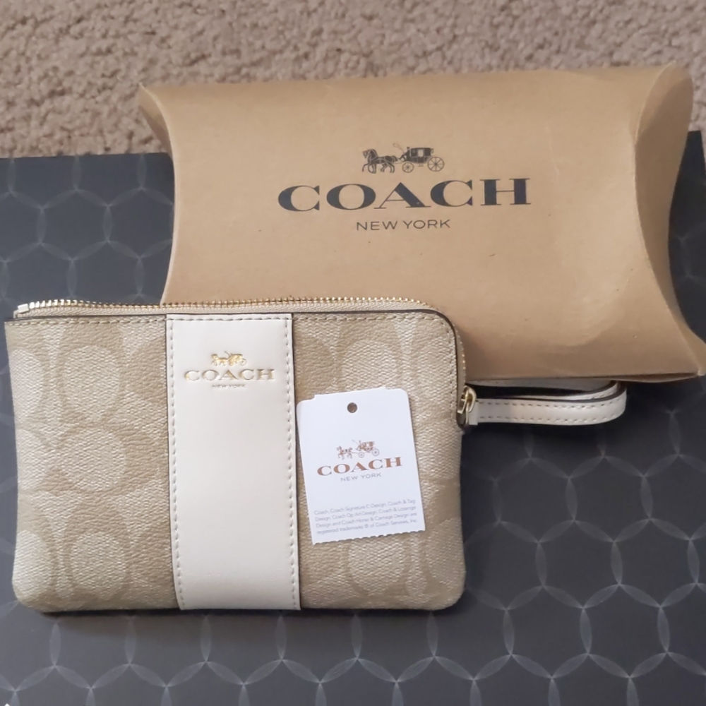 Beige Coach Wristlet